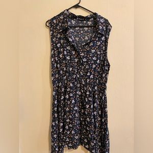 Black floral print button down collared knee length dress
